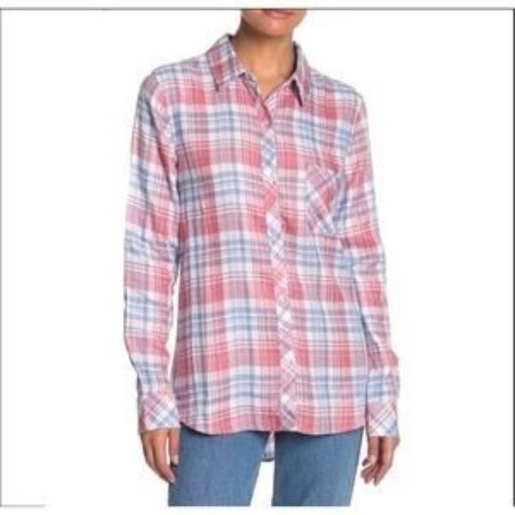 Max & Mia 100% rayon long sleeve plaid flannel Rose Size XL - Picture 1 of 6